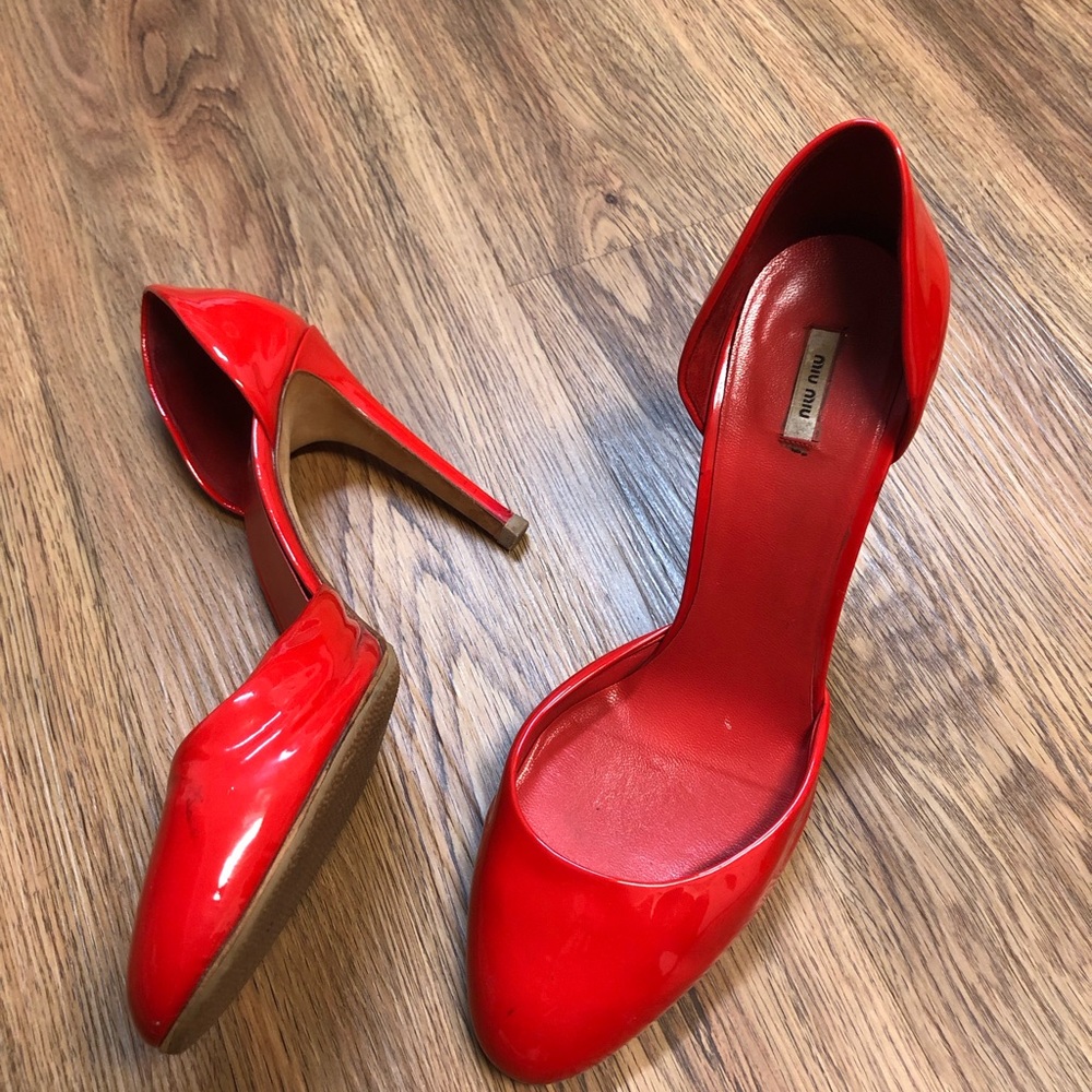 Miu Miu Red Patent Leather D'Orsay Pumps